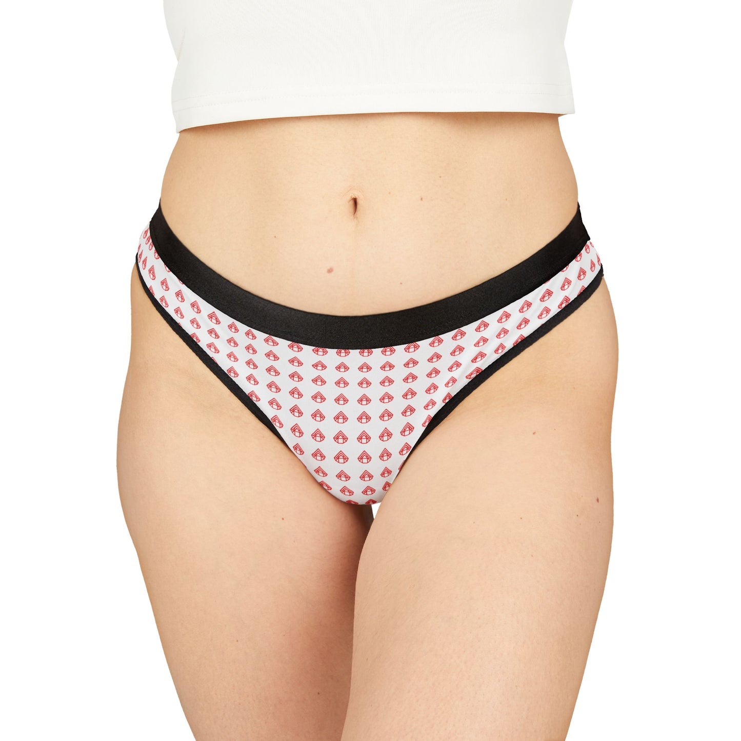 AstraVT Logo Women’s Thong Panties — Red Heart Drop Pattern Seamless Bikini