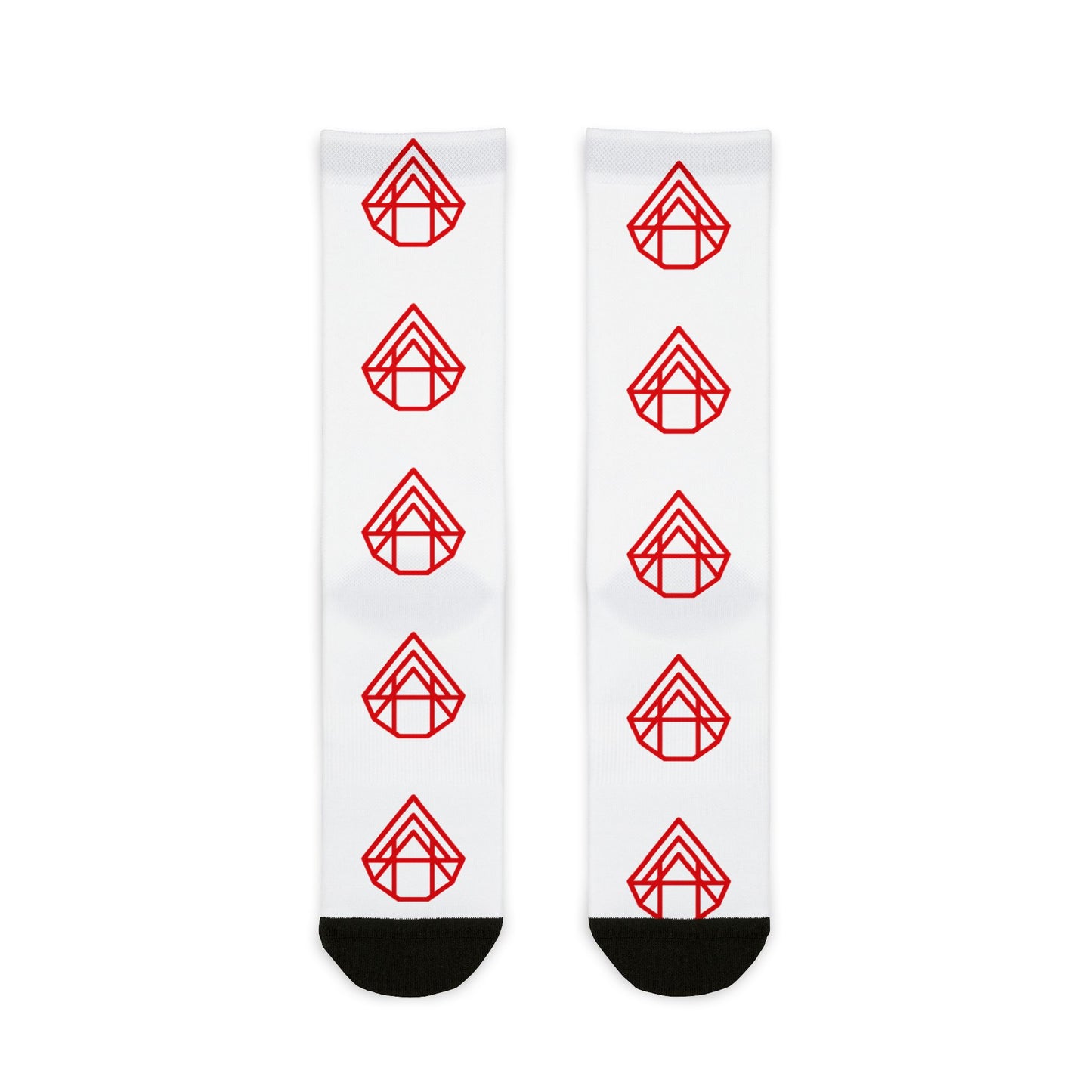 Red Geometric Emblem Crew Socks — Sublimation Patterned Athletic Socks