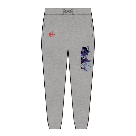 Embroidered Cosmic Cat Joggers — Grey Fleece Casual Sweatpants